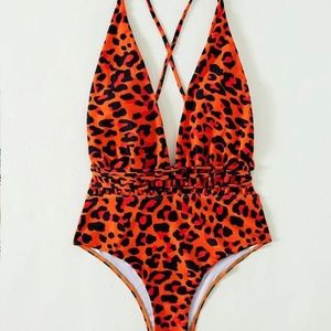 Leopard print one piece swimsuit